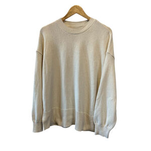 Cream Crew Neck Side Slit Oversized Long Sleeve Pullover Sweater L